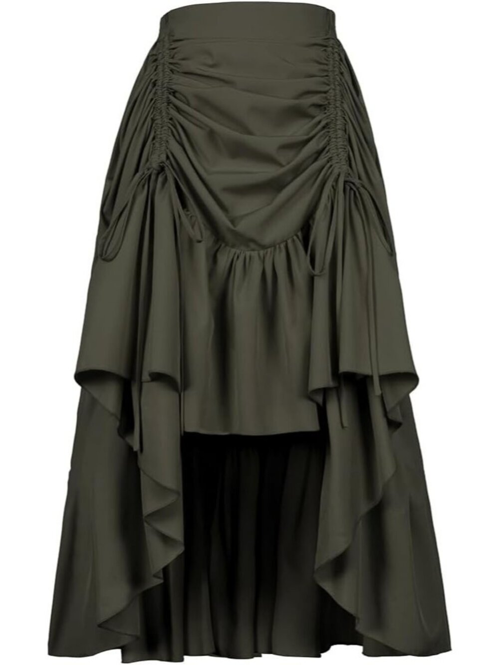 Women's Renaissance Steampunk High Low Victorian Ruched Green Skirt